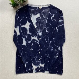 J. Crew Factory Canterbury Bells Linen Blend V Neck Long Sleeve Sweater Cardigan